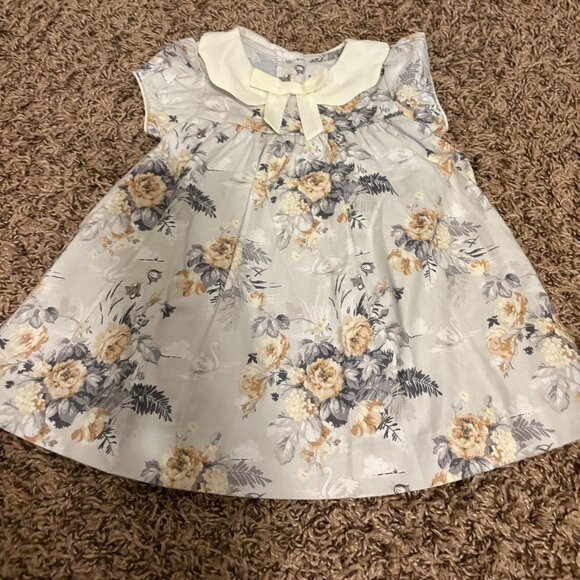 Janie and Jack Vintage Feel Dress 3-6 Months Gray Swan Floral Print Collared NEW - Picture 1 of 3